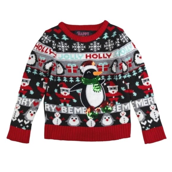 Urban Heritage Ugly Christmas Sweater Sequin Penguin Fair Isle Festive Holiday - Picture 1 of 10